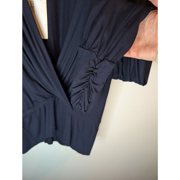 Max Mara Navy Blue Wrap Top Faux Wrap Long Sleeve NWT Made Portugal Large - Picture 4 of 8